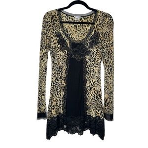 Vintage Usindo womens S leopard print lace trim long sleeve top Y2K lagenlook